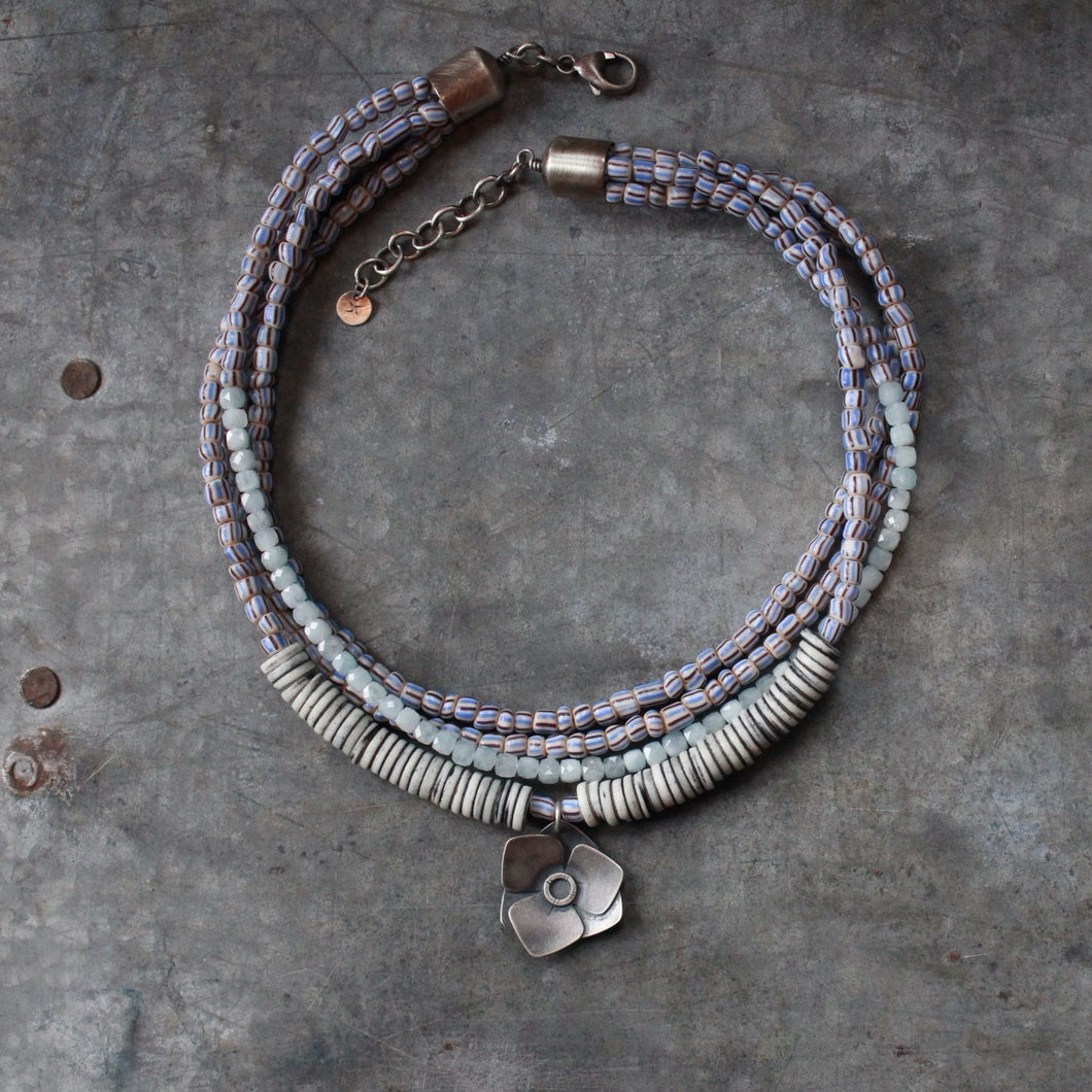 Wildflower Woman Necklace: Almost Melt, an Aquamarine and Antique African Trade Bead Necklace
