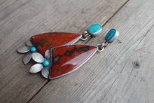 Load image into Gallery viewer, Morgan Hill Poppy Jasper + Turquoise Biggie Bloom Earrings with 14k Gold Fill Components

