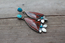 Load image into Gallery viewer, Morgan Hill Poppy Jasper + Turquoise Biggie Bloom Earrings with 14k Gold Fill Components
