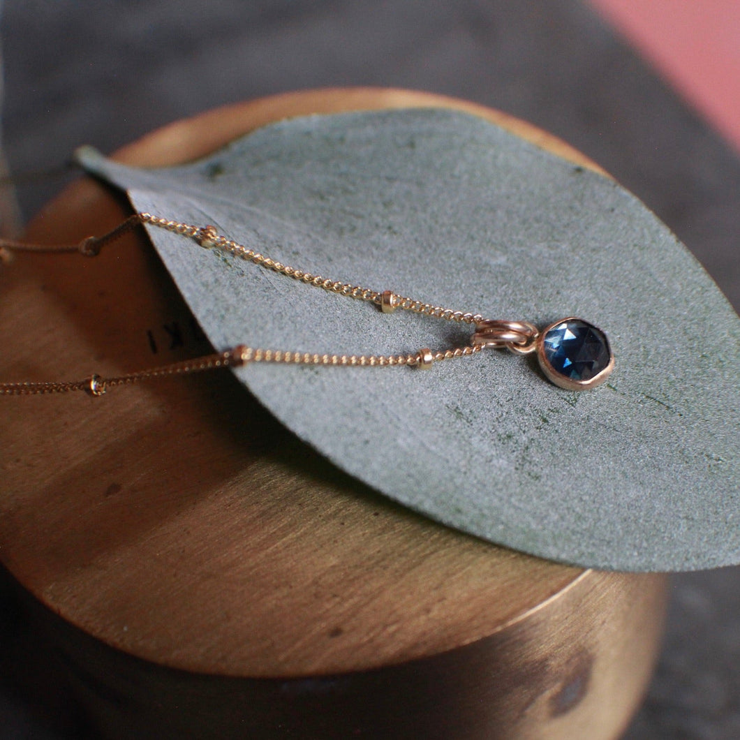 6mm Rosecut Montana Sapphire Necklace in 14k Gold Fill on Gold Bead Cable Chain