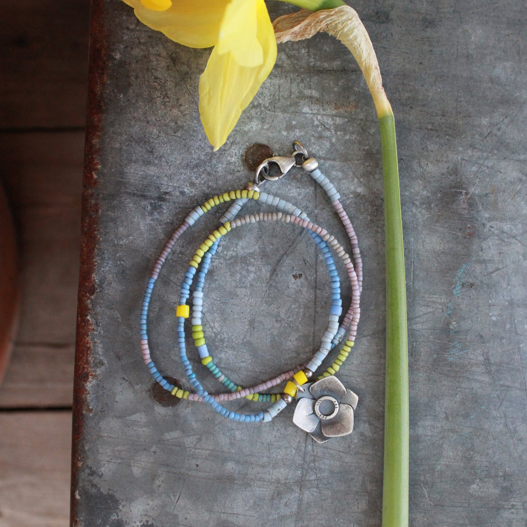 Daffodil Necklace #7: Periwinkle and Antique African Seed Bead Necklace