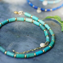 Load image into Gallery viewer, Gold & Turquoise Barrel Bead Choker Necklace- 14k Gold Fill - 14-16"