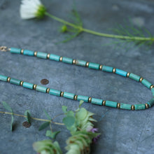 Load image into Gallery viewer, Gold & Turquoise Barrel Bead Choker Necklace- 14k Gold Fill - 14-16"