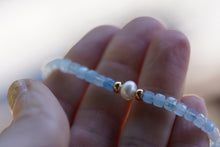 Load image into Gallery viewer, Summer Tides - Light Blue Aquamarine & freshwater pearl bracelet with 14k Gold Fill
