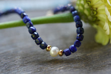 Load image into Gallery viewer, Summer Tides - Lapis Lazuli & freshwater pearl bracelet with 14k Gold Fill