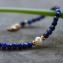 Load image into Gallery viewer, Summer Tides - Lapis Lazuli & freshwater pearl bracelet with 14k Gold Fill