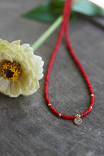 Load image into Gallery viewer, Lumiere Necklace in Red antique white-heart beads - 14k Gold Fill - extends 16-18"
