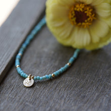 Load image into Gallery viewer, Lumiere Necklace in light blue seed beads - 14k Gold Fill - extends 16-18"