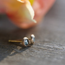 Load image into Gallery viewer, Teal-y Blue rose cut Montana Sapphire 4mm Studs in 14k Gold Fill