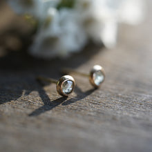 Load image into Gallery viewer, Lightest Green Gray rose cut Montana Sapphire 4mm Studs in 14k Gold Fill