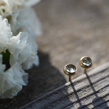 Load image into Gallery viewer, Lightest Green Gray rose cut Montana Sapphire 4mm Studs in 14k Gold Fill