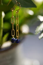 Load image into Gallery viewer, Paperclip Chain Dangle Earrings in Lapis Lazuli