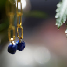 Load image into Gallery viewer, Paperclip Chain Dangle Earrings in Lapis Lazuli