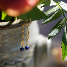 Load image into Gallery viewer, Paperclip Chain Dangle Earrings in Lapis Lazuli