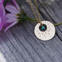 Load image into Gallery viewer, Soleil Coin Necklace in Turquoise- 14k Gold Fill & Nugget Turquoise charm