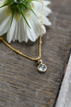 Load image into Gallery viewer, Light Sage Green 6mm rose cut Montana Sapphire Necklace in 14k Gold Fill