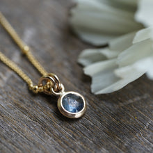 Load image into Gallery viewer, Blue Blue it's almost Purple 6mm rose cut Montana Sapphire Necklace in 14k Gold Fill
