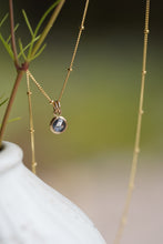 Load image into Gallery viewer, Blue Blue it's almost Purple 6mm rose cut Montana Sapphire Necklace in 14k Gold Fill