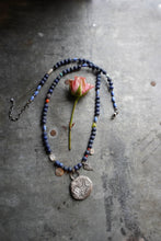 Load image into Gallery viewer, Birdsong Beaded Necklace with Lapis, Coral, and Antique African Trade Beads.