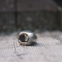 Load image into Gallery viewer, In Deep - Cavern ring size 7 - Lost Wax Carved with Gray Green rosecut Montana Sapphire & 14k pebble