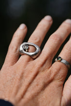 Load image into Gallery viewer, In Deep - Cavern ring size 7 - Lost Wax Carved with Gray Green rosecut Montana Sapphire & 14k pebble