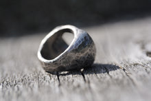 Load image into Gallery viewer, In Deep - Cavern ring size 7 - Lost Wax Carved with Gray Green rosecut Montana Sapphire & 14k pebble