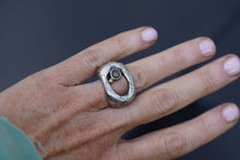 Load image into Gallery viewer, In Deep - Cavern ring size 7 - Lost Wax Carved with Gray Green rosecut Montana Sapphire & 14k pebble