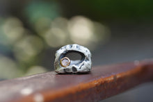Load image into Gallery viewer, In Deep - Cavern ring size 7.25 - Lost Wax Carved with Pink & Gray rosecut Montana Sapphire in 14k Gold