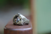 Load image into Gallery viewer, In Deep - Cavern ring size 7.25 - Lost Wax Carved with Pink & Gray rosecut Montana Sapphire in 14k Gold