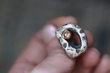 Load image into Gallery viewer, In Deep - Cavern ring size 7.25 - Lost Wax Carved with Pink & Gray rosecut Montana Sapphire in 14k Gold