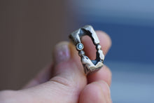 Load image into Gallery viewer, In Deep - Cavern ring size 8 - Lost Wax Carved with 3mm Teal blue Montana Sapphire