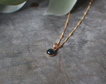 Load image into Gallery viewer, 6mm Round Cabochon Montana Sapphire Necklace in 14k Gold Fill on Gold Bead Cable Chain
