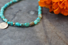 Load image into Gallery viewer, Emerald Valley Nugget Turquoise Necklace with 14k Gold Fill Tiny Spark