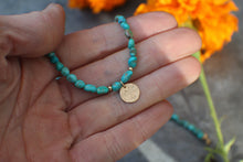 Load image into Gallery viewer, Emerald Valley Nugget Turquoise Necklace with 14k Gold Fill Tiny Spark