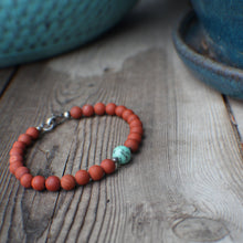Load image into Gallery viewer, Gardener's Palette #3 - Terra Cotta Poppy Jasper & speckle Teal Chrysocolla 7.5" Bracelet