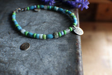 Load image into Gallery viewer, Bohemian Beaded SINGLE: 7.25" Tiny Spark Charm with Aquamarine & apple greens!