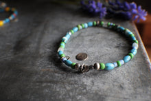 Load image into Gallery viewer, Bohemian Beaded SINGLE: 7.25" Tiny Spark Charm with Aquamarine & apple greens!