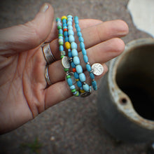 Load image into Gallery viewer, Bohemian Beaded SINGLE: 7.75" Tiny Coin Charm with Light Blue African Beads!