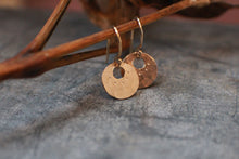 Load image into Gallery viewer, Tiny Gold Coin Earrings, 14k Gold Fill Harbinger of Joy Charms
