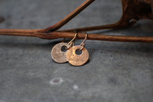 Load image into Gallery viewer, Tiny Gold Coin Earrings, 14k Gold Fill Harbinger of Joy Charms