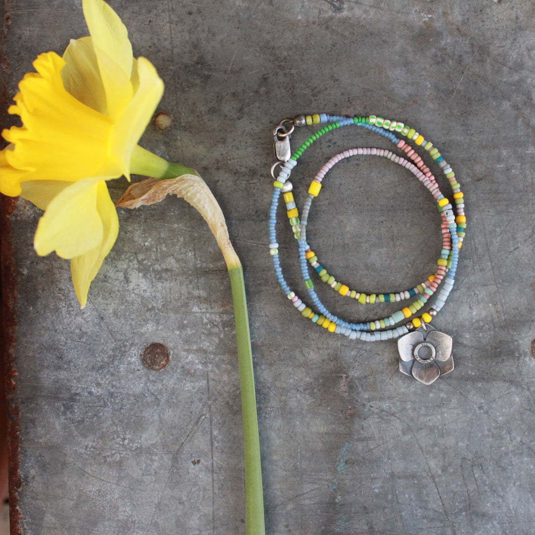 Daffodil Necklace #9: Periwinkle and Antique African Seed Bead Necklace