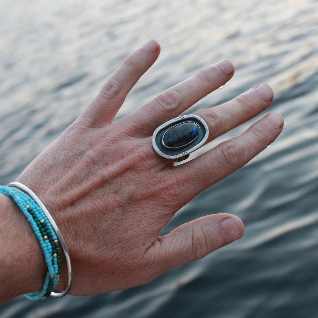 River Keeper Ring: Size 9 Labradorite Shadowbox