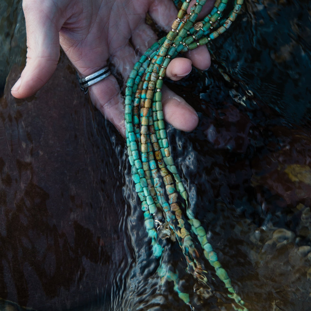 Riverbed Baby: The Green: A Barrel Beaded Necklace in 14k Gold Fill