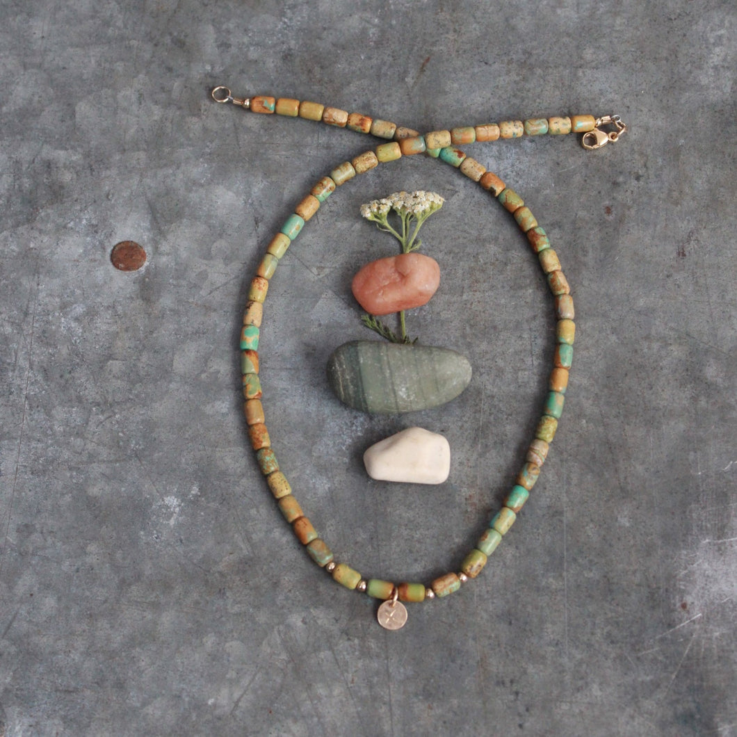 Riverbed Baby: The Snake: A Barrel Beaded Necklace in 14k Gold Fill