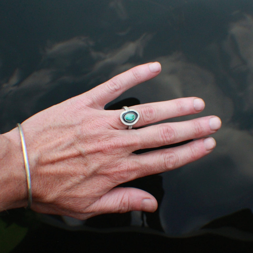 River Keeper Ring: Size 6.5 Mini with Verde Valley Turquoise
