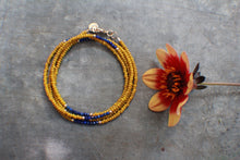 Load image into Gallery viewer, Summer&#39;s Gold Wrap Bracelet with tiny Lapiz Lazuli - in Mustard Yellow
