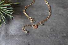 Load image into Gallery viewer, Gold Paperclip Chain Bracelet, 14k Gold Fill and teeny green turquoise
