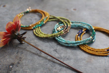 Load image into Gallery viewer, Summer&#39;s Gold Wrap Bracelet with tiny Turquoise - in Mustard Yellow
