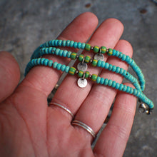 Load image into Gallery viewer, Summer Lovin&#39; Beaded Turquoise Bracelet with Green Antique African Beads

