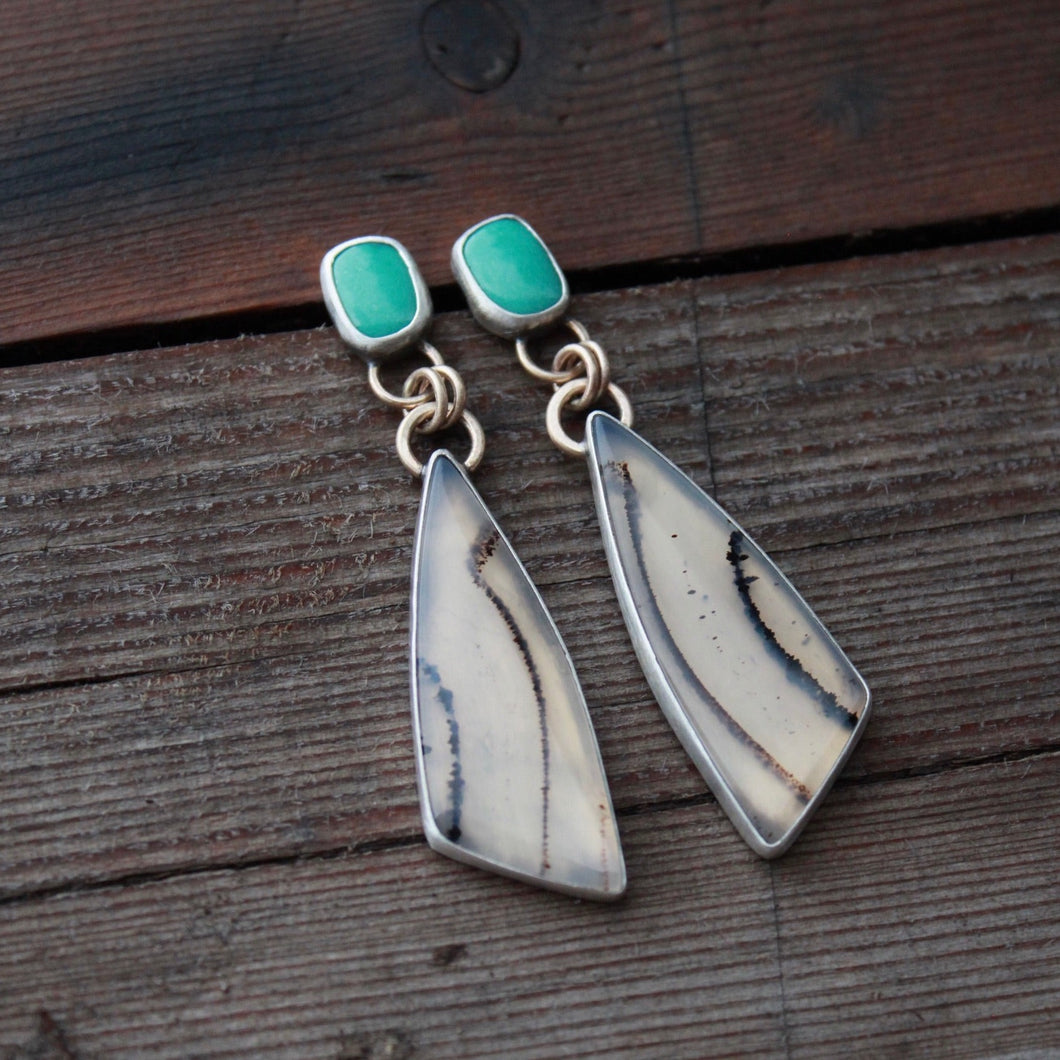 Montana Agate and Sonoran Turquoise Earrings #2 with 14k Gold Fill connections